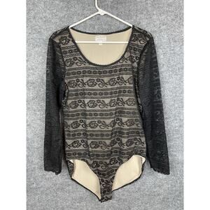 Max Studio Specialty MSSP Lace Bodysuit Women's XL Black Nylon Blend